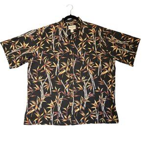 Vintage Cooke Street Honolulu 2XL Mens Hawaiian Aloha Shirt Black Bamboo Leaf Pr